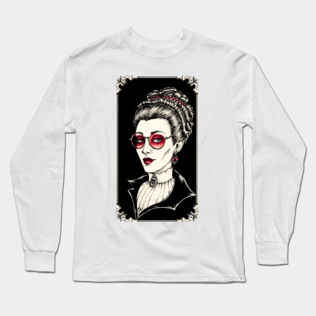 Timeless Elegance: Red Accents Portrait Long Sleeve T-Shirt by ALM Artbox